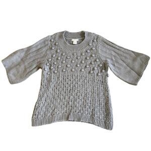 Women’s Sundance Gray Popcorn Ball Sweater Bell Sleeve Wool Blend Size Large